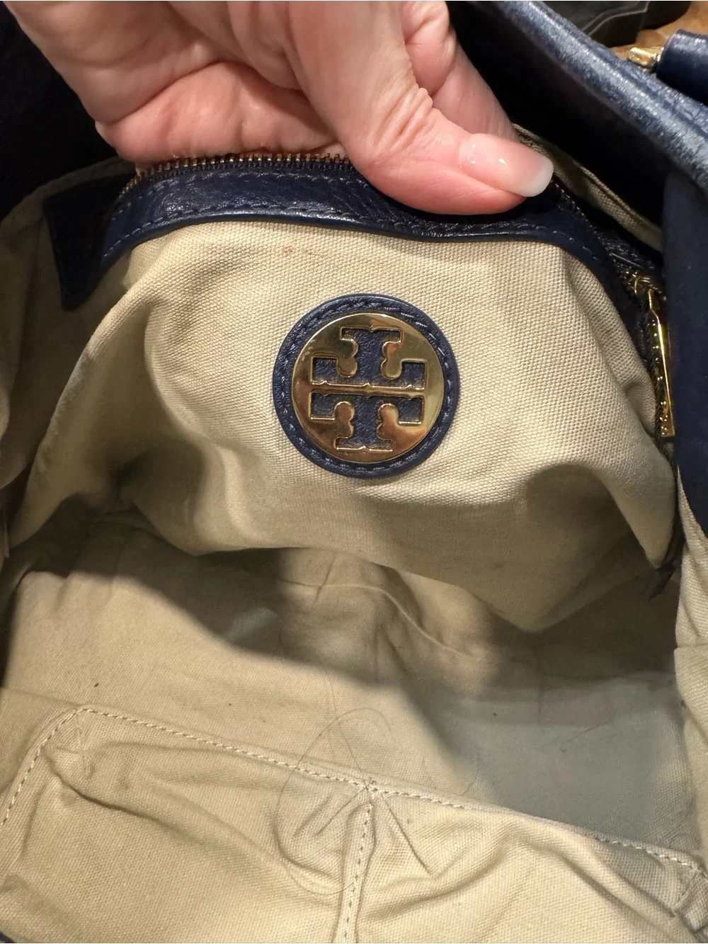 Tory Burch Navy Leather Fleming Satchel